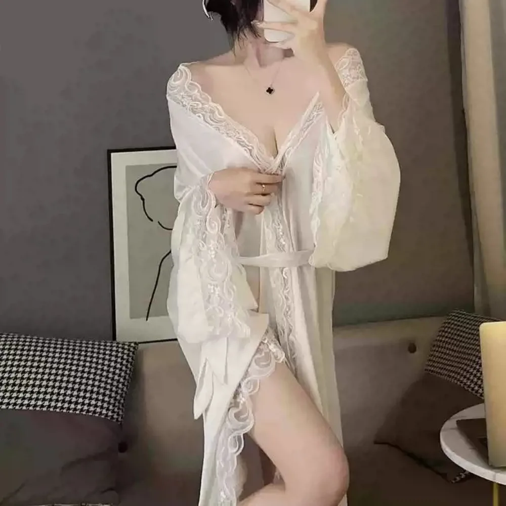 

1 Piece Women's Glossy Satin Ice Silk Robe Pajamas Plus Size Nightgown Slim Lace Trim Homewear Soft Comfortable Loungewear