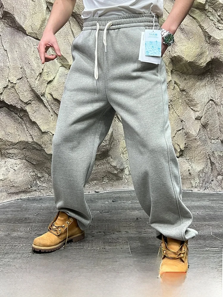 

Thiened Line 3D Bend Knife Cut Orlon Men's Loose Warm Casual Pants Autumn Winter Straight Leg Cotton Polyester