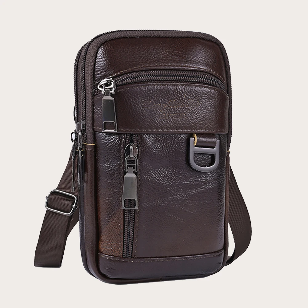 Men Stylish Crossbody Bag Waterproof Leather Vintage Waist Pouch Lightweight Coin Phone Purse Male Travel Outdoor Bag