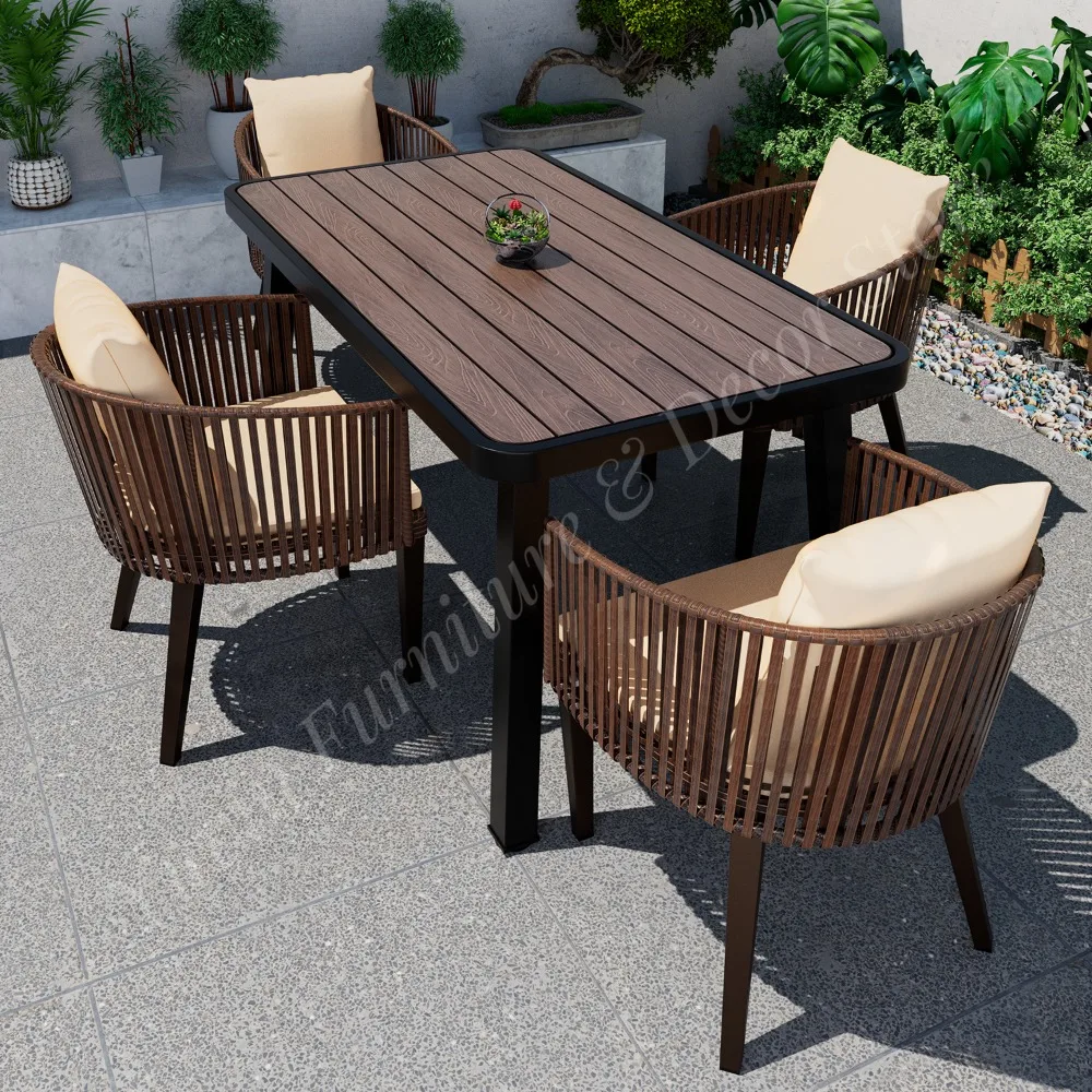 Popular Brown Weather Resistance Garden Table and Chair Furniture Set for Suitable for Patio Balcony & Commercial Outdoor Use