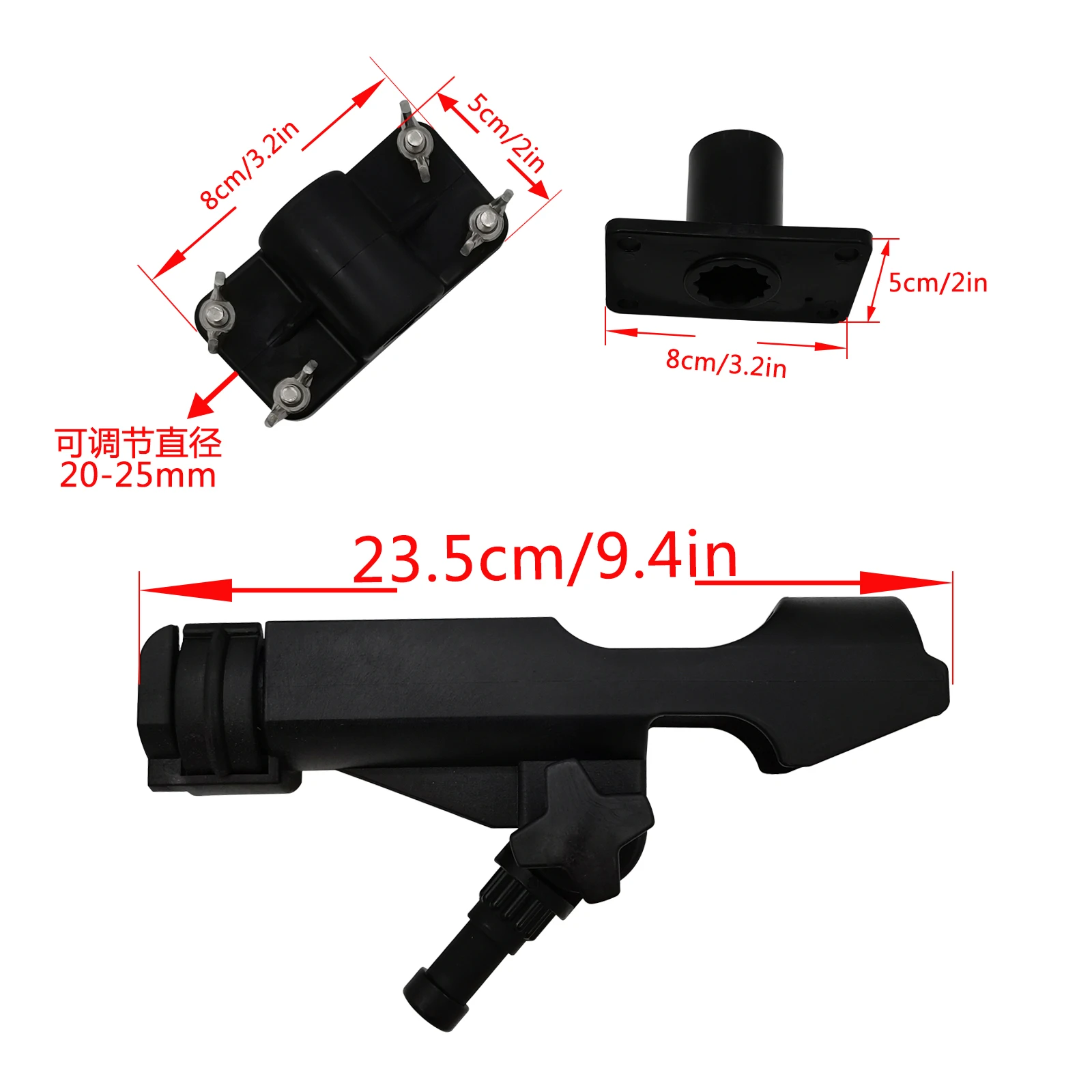 ISURE MARINE Fishing Rod Bracket With Combo Mount ，Adjustable Black Fishing Rod Holder Fishing Accessories