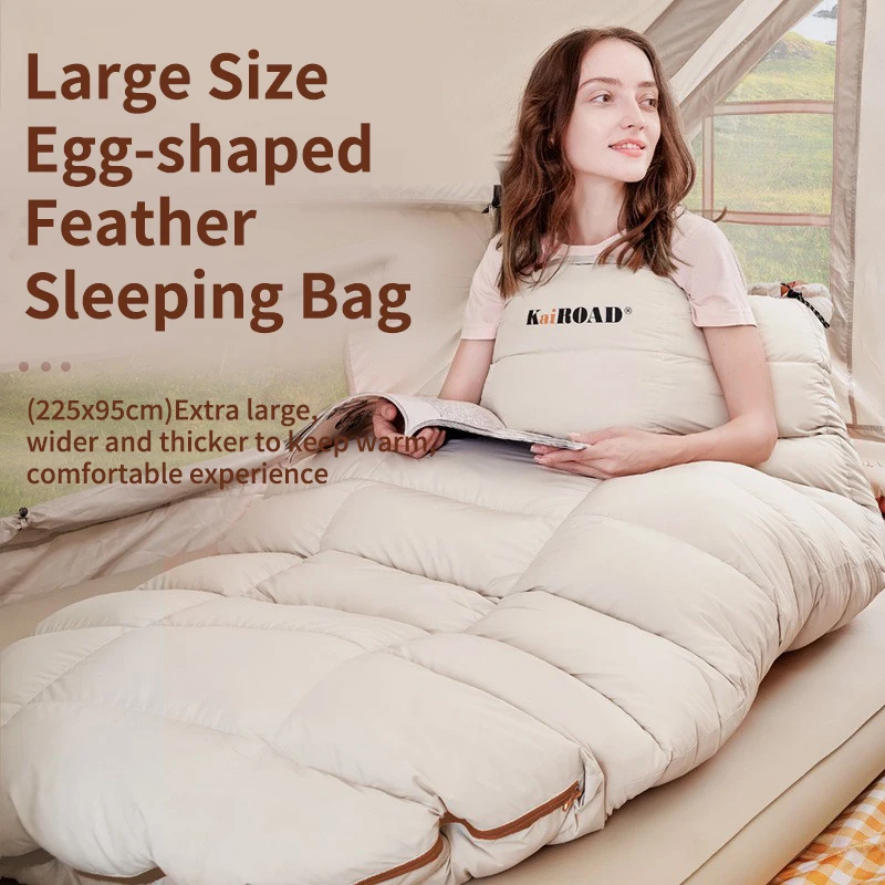 

Adult Camping Outdoor Warm Large Size Locking Temperature Egg-shaped Sleeping Bag Autumn and Winter Down Hair Sleeping Bag