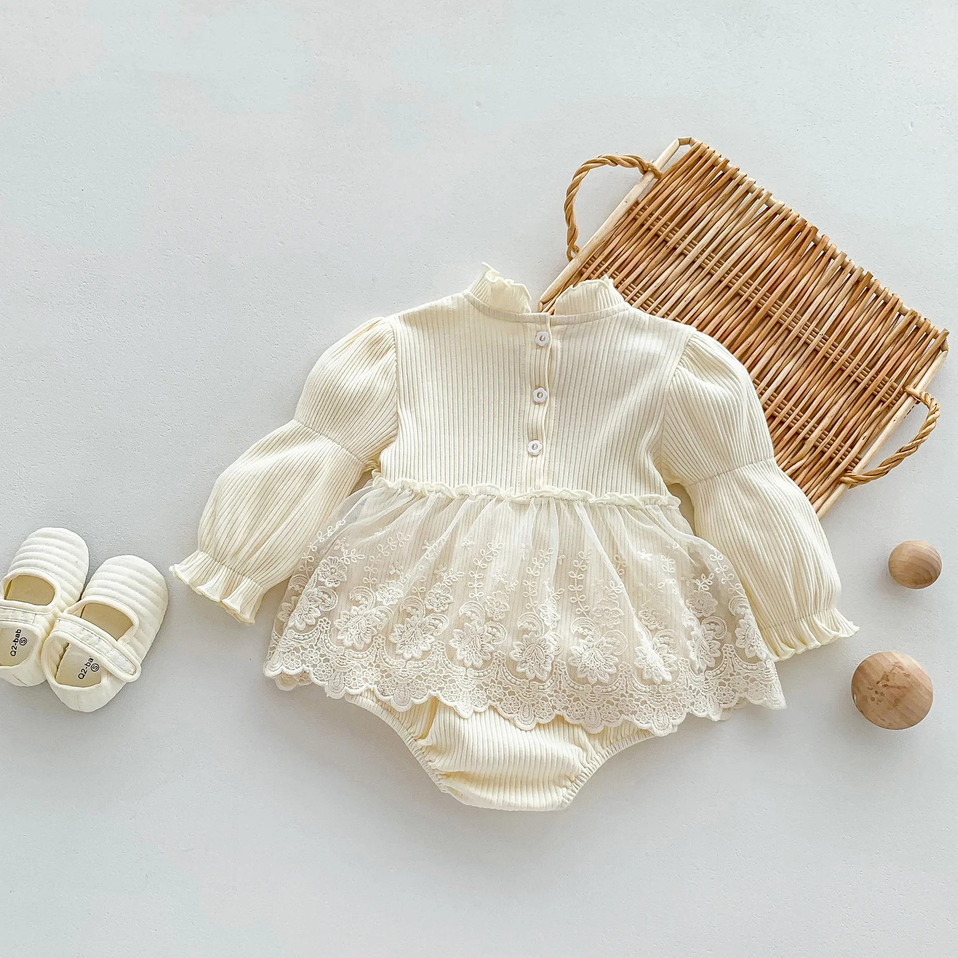 Baby Clothes 0-24M Girls' Bodysuit Dress 2026 Spring Autumn Newborn Baby Long Sleeve Romper Lace Dress Infant Princess Jumpsuits