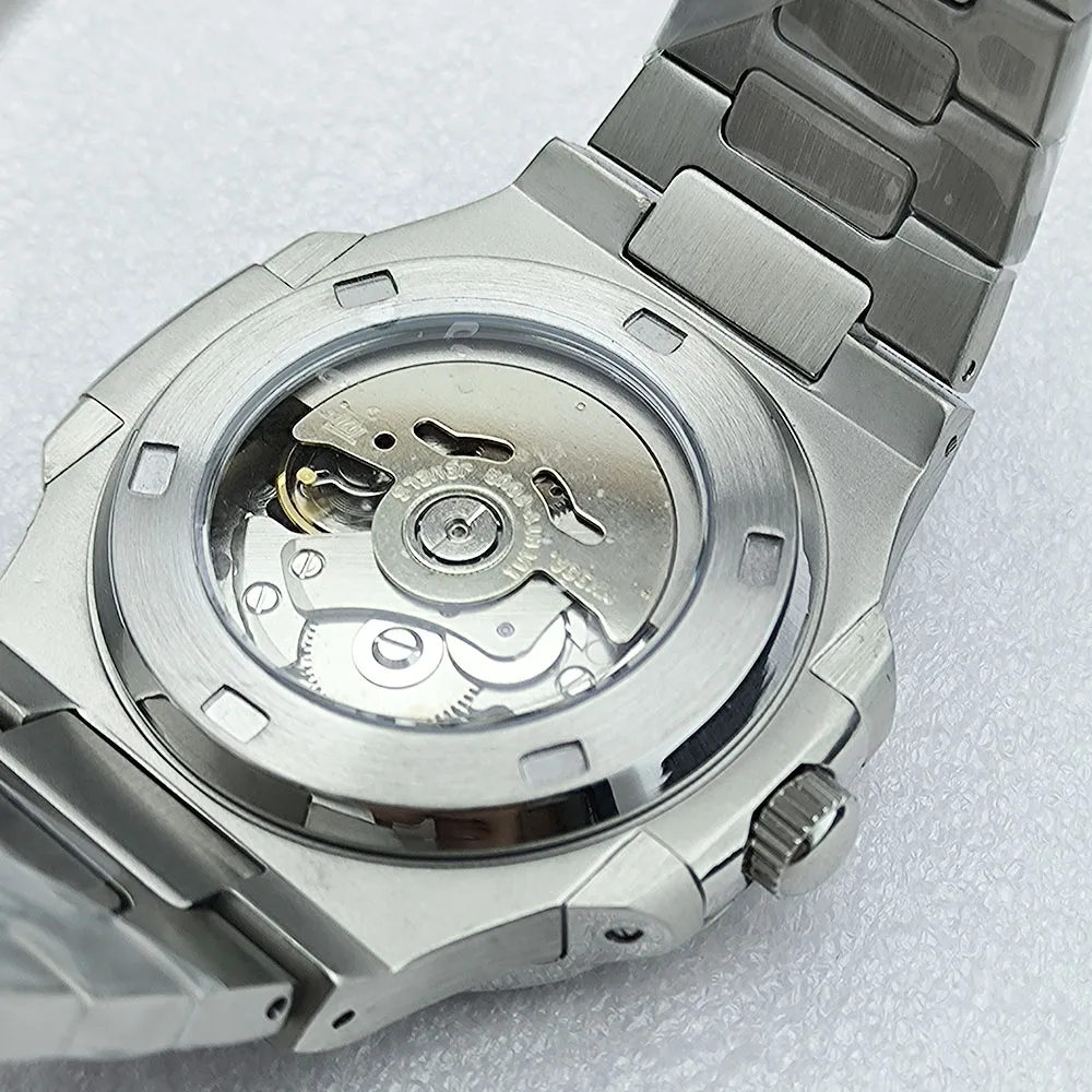 Orologio automatico da uomo NH38 in acciaio inossidabile da 40 mm quadrante multicolore vetro zaffiro spazzolato orologio da polso meccanico Lume