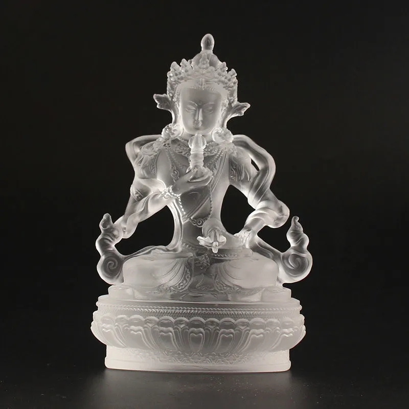 

12cm White Vajra Resin Exquisite Lotus Base Buddha Statue ,Sweeping Demon Home Putting Decorations Figurines