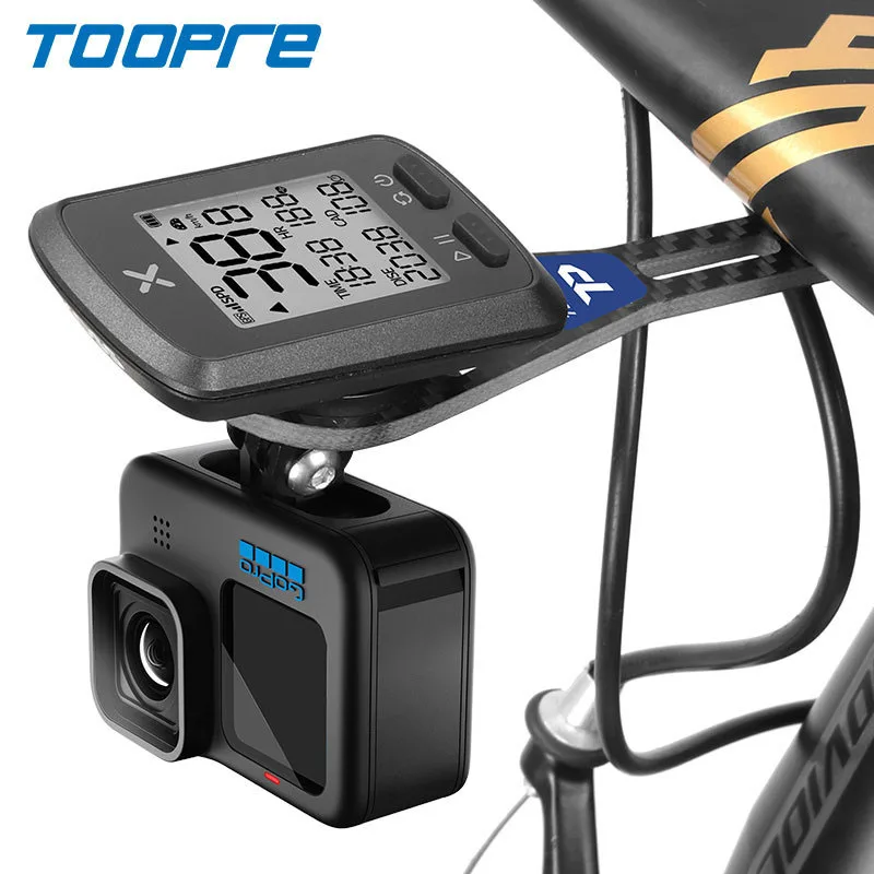 TOOPRE Bike Carbon Fiber Yardstick Bracket One Piece Handlebar Extension Light Bracket for Garmin Xoss GoPro Sports Camera Docks