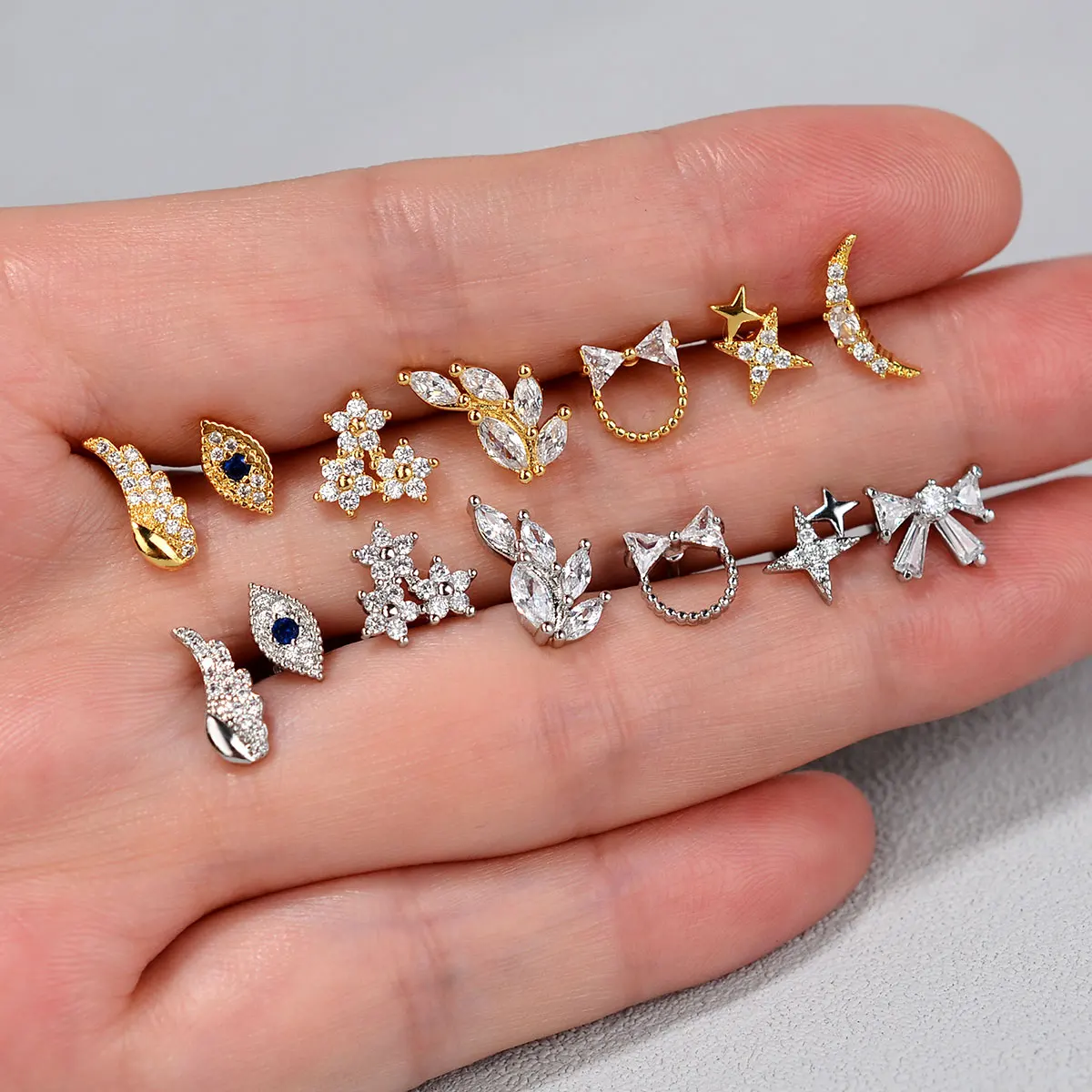 1pc Kristall cz Tragus Helix Piercing Ohr stecker Ohrring für Frauen Turm lappen Knorpel Schmetterling Blatt Blume Ohr Percing edlen Schmuck – Detail 2