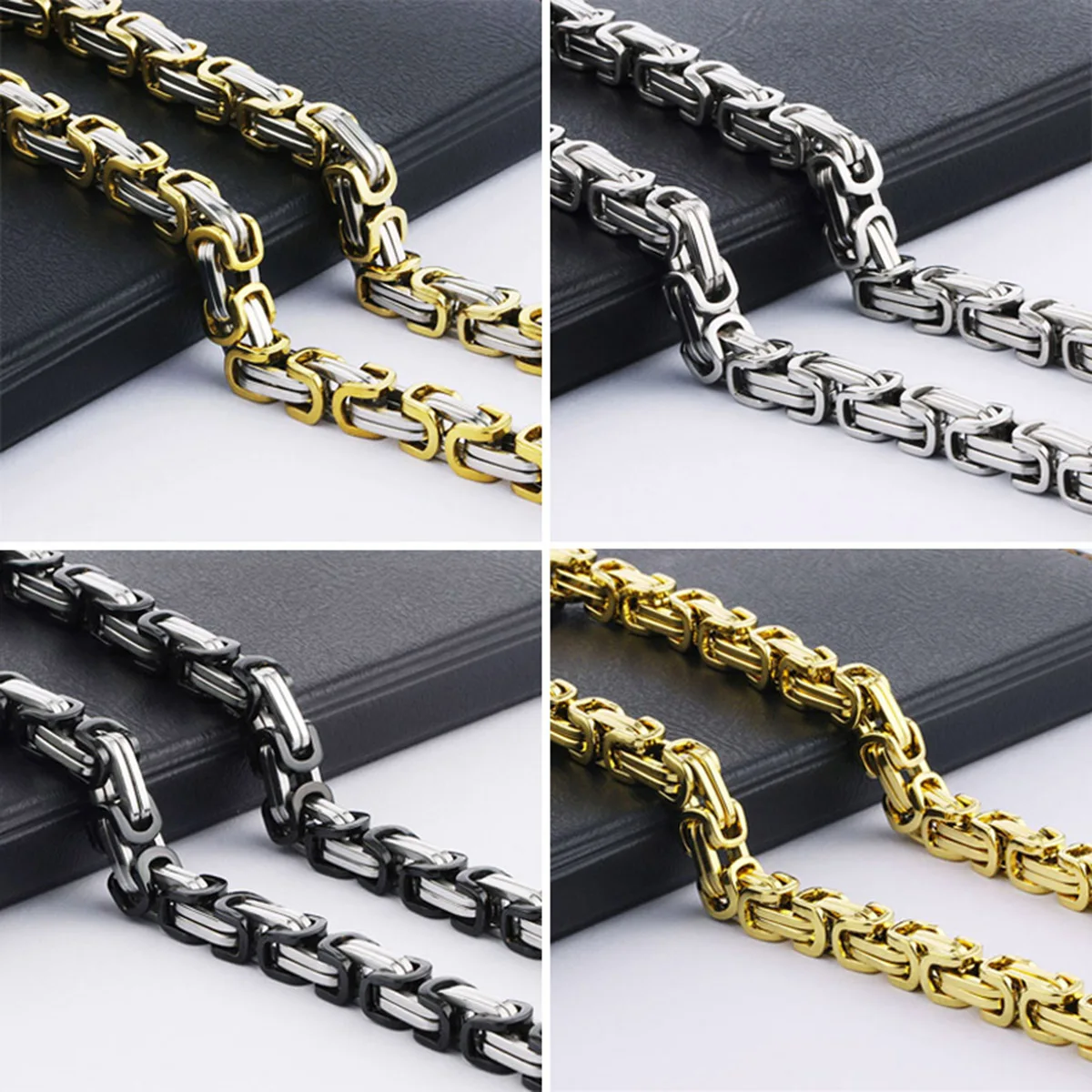 Schwere byzantinische lange Kette Halsketten Edelstahl starke dicke Gliederkette Halskette Hip Hop Punk männlichen Schmuck für Männer Rapper – Detail 8