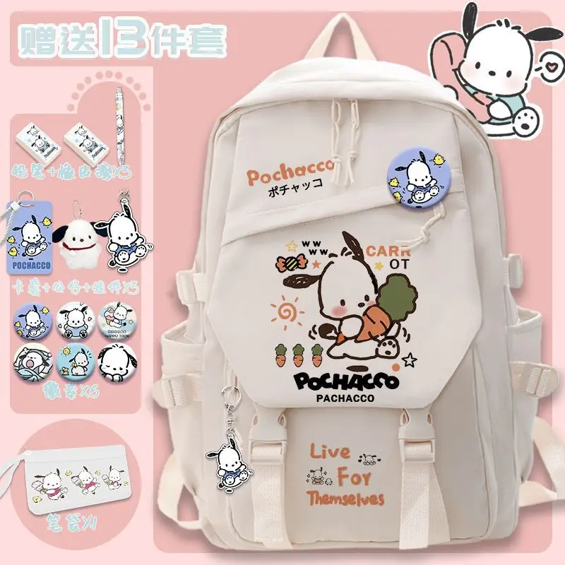 Sanrio Pacha Dog Student Schoolbag, grande capacidade mochila, masculino e feminino bonito crianças dos desenhos animados, novo