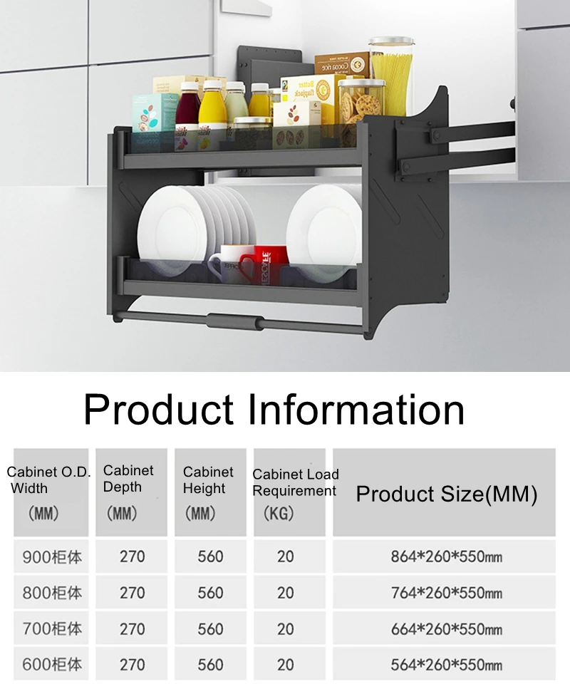 Hanging cabinet with damping lift pull-out kitchen cabinet pull-down shelf spices aluminum pull-down basket