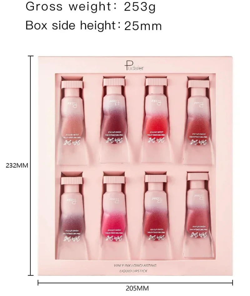 Pudaier 8 Color Mirror Moisturizing Lipstick Lip Gloss Set Make Up Non-Sticky Cup Velvet Nude Liquid Lipgloss Lip Stick for Girl