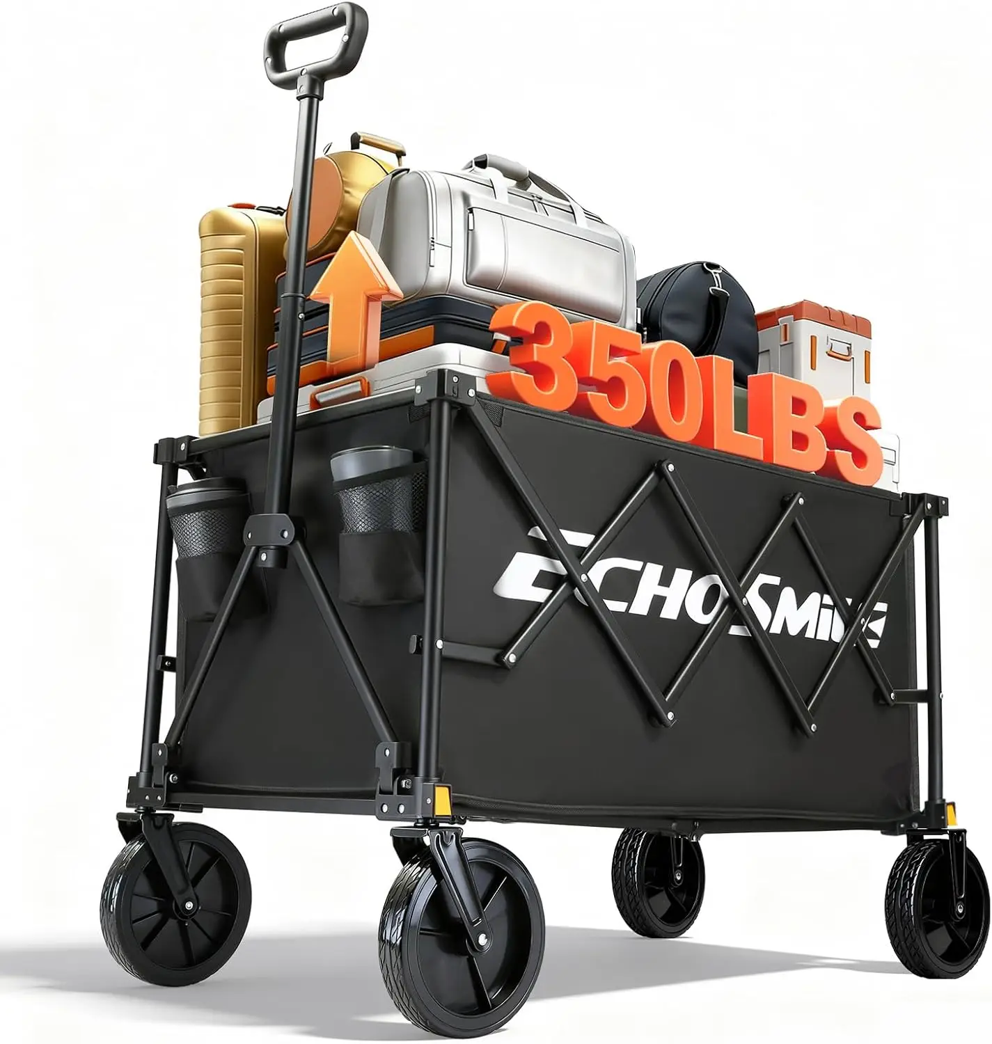 

Сверхмощная складная тележка емкостью 350 фунтов, вездеходные колеса для кемпинга, пляжа, сада