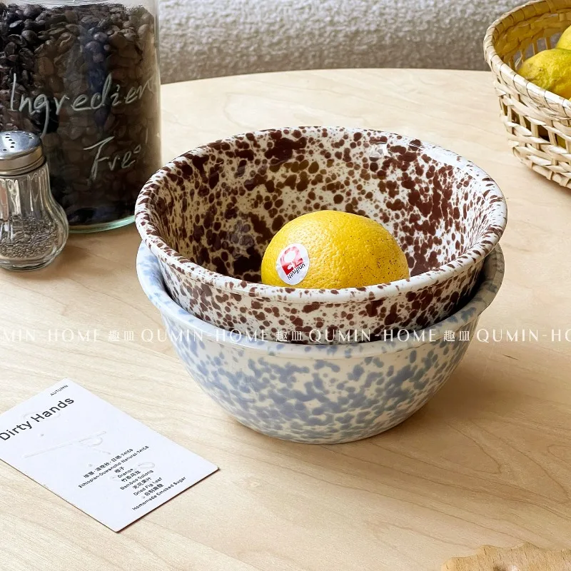 Classic Ink Splashed Ceramic Bowl, Home Yogurt Oat Salad Rice Bowl, High Appearance Tableware, Breakfast Bowl