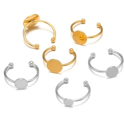 10Pcs Gold Plated Stainless Steel Blank Bases Rings Settings Cabochon Cameo Tray Bezel DIY Jewelry Making Supplies Findings Bulk