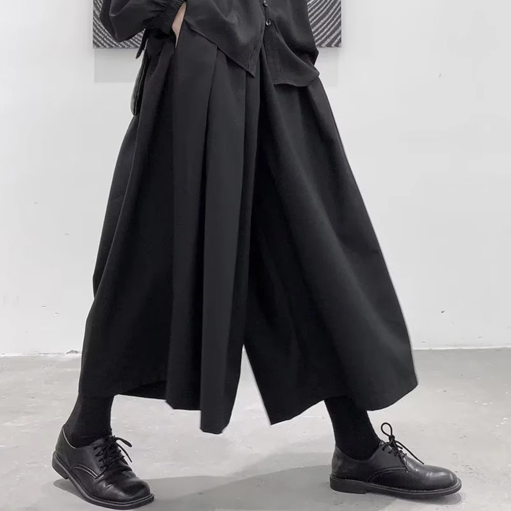 Men/male Gothic Dark Style Loose Cropped Hakama Wide Leg Design Sense Samurai Pants Casual Solid Color