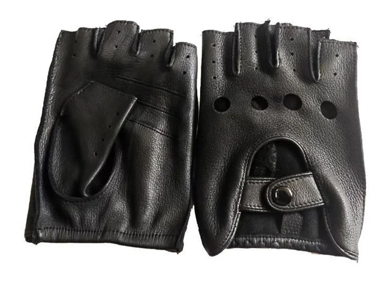 Genuine Leather Half Finger Gloves Men Summer Breathable Driving Semi-Finger Male Sheepskin Glove Non-Slip Fitness