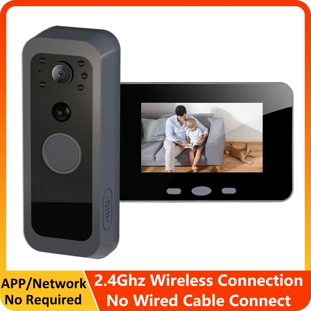 

4" Screen 2.4Ghz Wireless PIR Automatic Recording Two Way Audio Video Visual Intercom IP65 Outdoor Waterproof Doorbell Camera