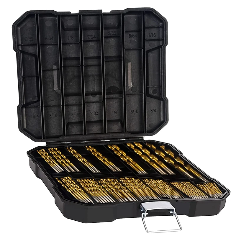 Titanium Metal Drill Bit Set for Steel, Wood, Plastic, Copper, Aluminum with Storage Case, 1/16inch-3/8inch, 99 Pcs-ABFB
