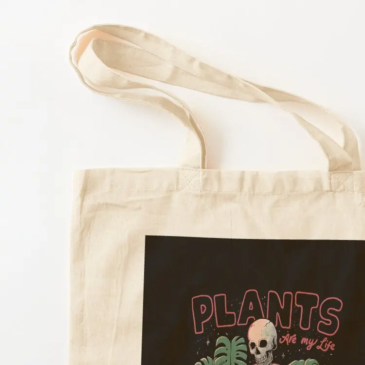 النباتات هي حياتي - ألوان زهور الجمجمة هدية حمل حقيبة حقائب بيئية حقيبة يد حقائب تسوق محمولة للنساء