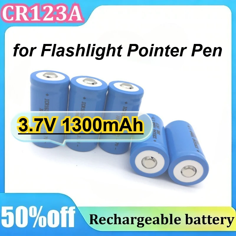 

3.7V 1300mAh CR123A 16340 Pointed Tip Lithium Rechargeable Battery for Flashlight Pointer Pen Battery