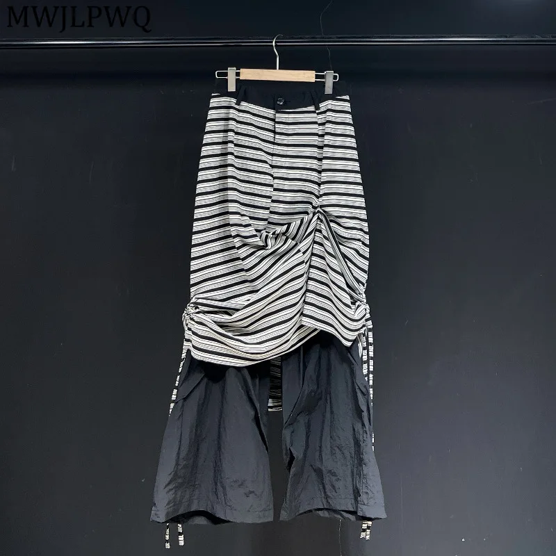 

MWJLPWQ Striped Design Flared Pants For Men Spliced Skirt Niched Streetwear Slimming Casual Trousers 2025 Autumn New 11659