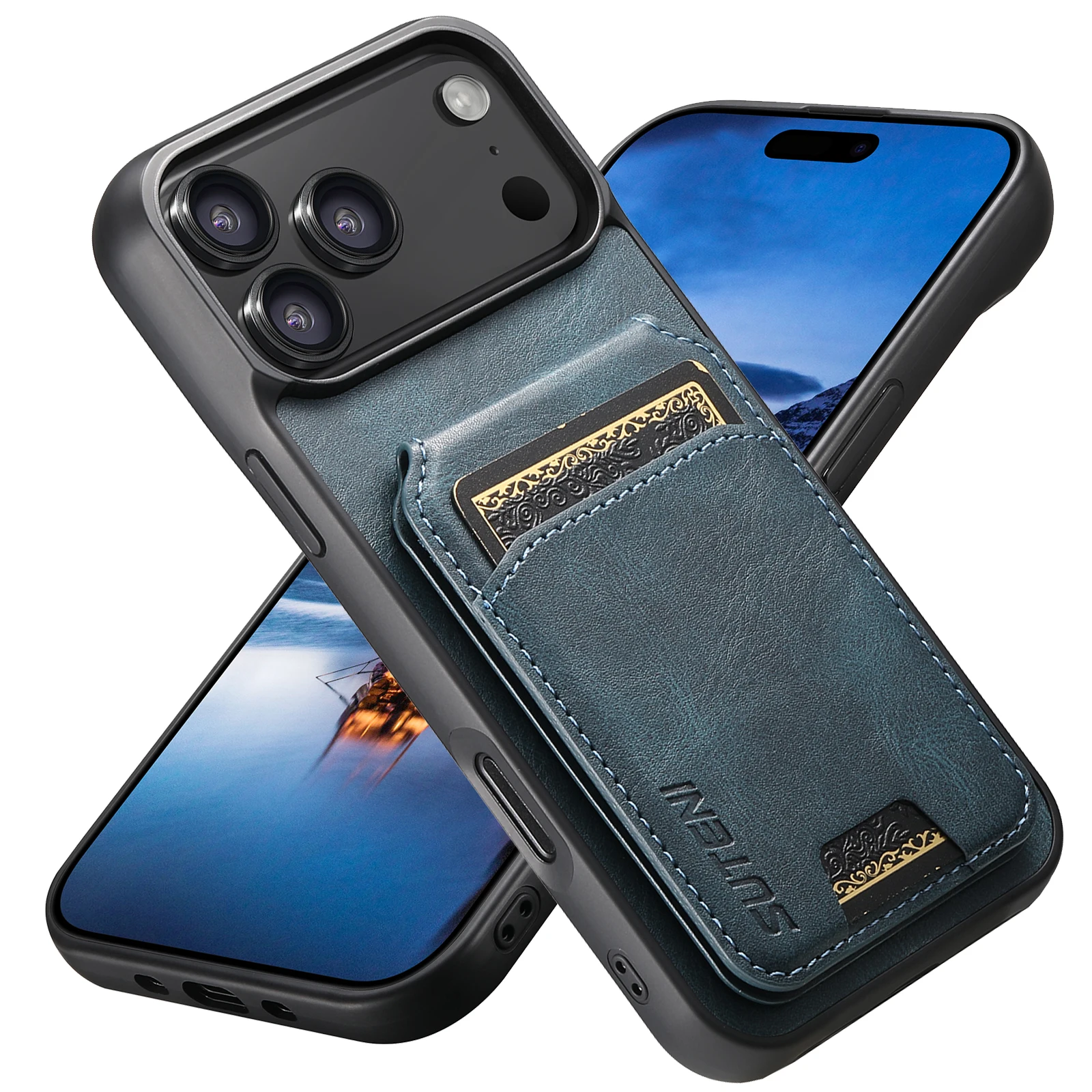 SUTENI Luxus Kunstleder Handyhülle mit glatter Oberfläche, Kartenhalter und Ständer für iPhone 17 Pro Max 17 Air 16 Plus 15 14 13 12 – Detail 13