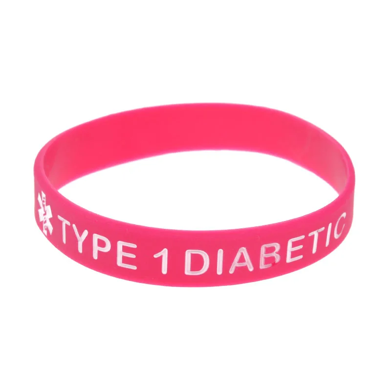 50 Pcs TYPE 1 DIABETIC INSULIN DEPENDENT Silicone Bracelet Medical Awareness Rubber Bangle Unisex