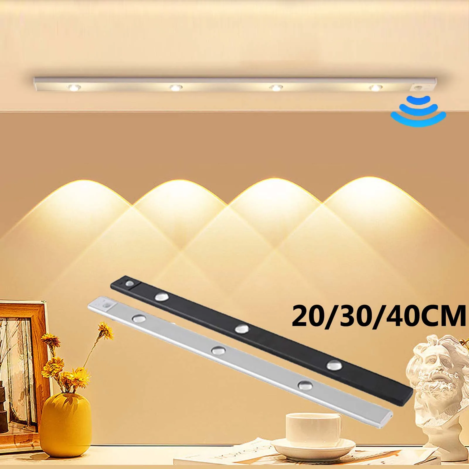 

Ultra thin LED Cabinet Light 20/30/40CM PIR Motion Sensor Wireless USB Rechargeable Night Light Wardrobe Kitchen Cabinet Light