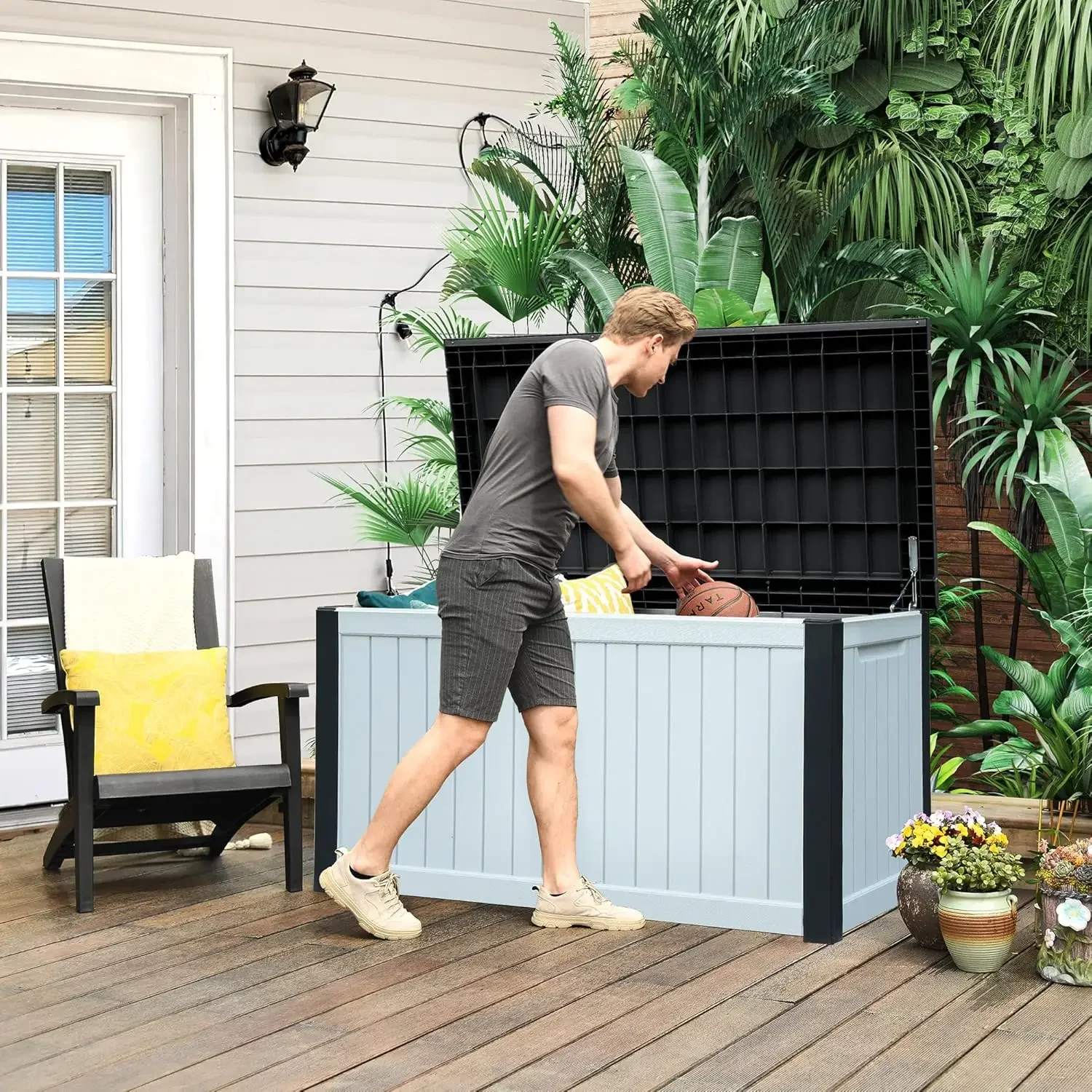 YITAHOME-Grande Boîte de Rangement Extérieure pour Meubles, Heart d'Extérieur, Outils de Jardin, Verrouillable, Gris, média, 230 Gallons