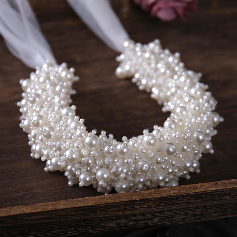 Newest Bride Pearl Hairband Luxury Headress Wedding Headwear Handmade Headband Hair Accessories Ornaments Jewelry Headpiece image 5
