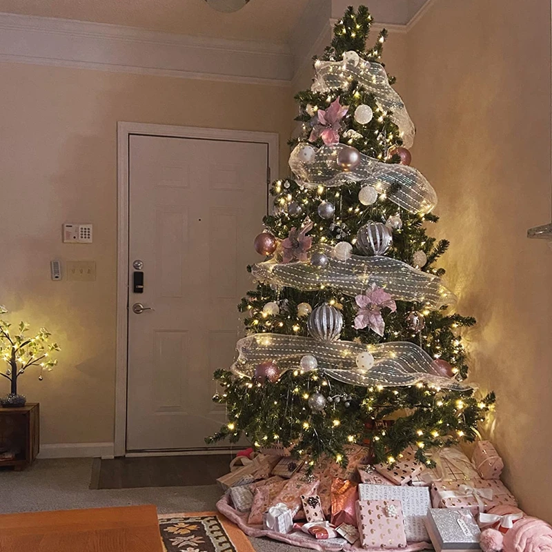 Cinta de malla metálica roja y blanca de Navidad, adorno de decoración de bastón de caramelo para árbol de Navidad, lazo de corona artesanal, regalo