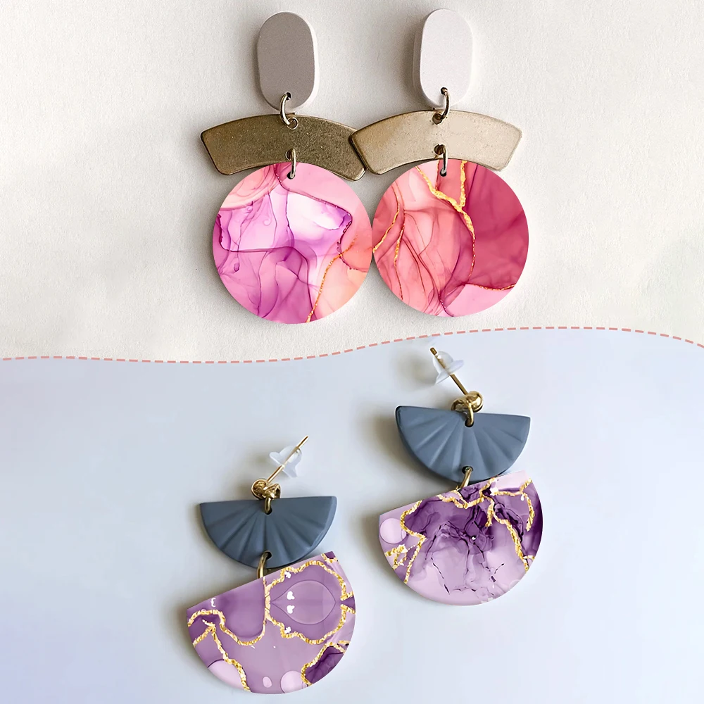 Padrão de mármore abstrato moderno brincos de cerâmica macia solúvel em água adesivo descartável para diy jóias fazendo decalque 2025