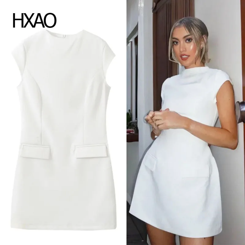 

HXAO Women's Dress White Mini Dress O-Neck Sleeveless Casual Dresses Party Dress Woman Short One Piece Dresses New Sundress 2024