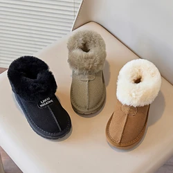 Luxury Brand Children Fur Slippers Boot Retro Round Head Cotton Baby Girl Boy Winter Plush Warm Home Shoes Non-slip Kids Slipper