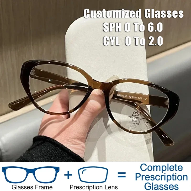 

Women's INS Style Retro Cat-Eye Customized Eyewear Blue Light Blocking Prescription Glasses Personalized Frames with Gray Lenses