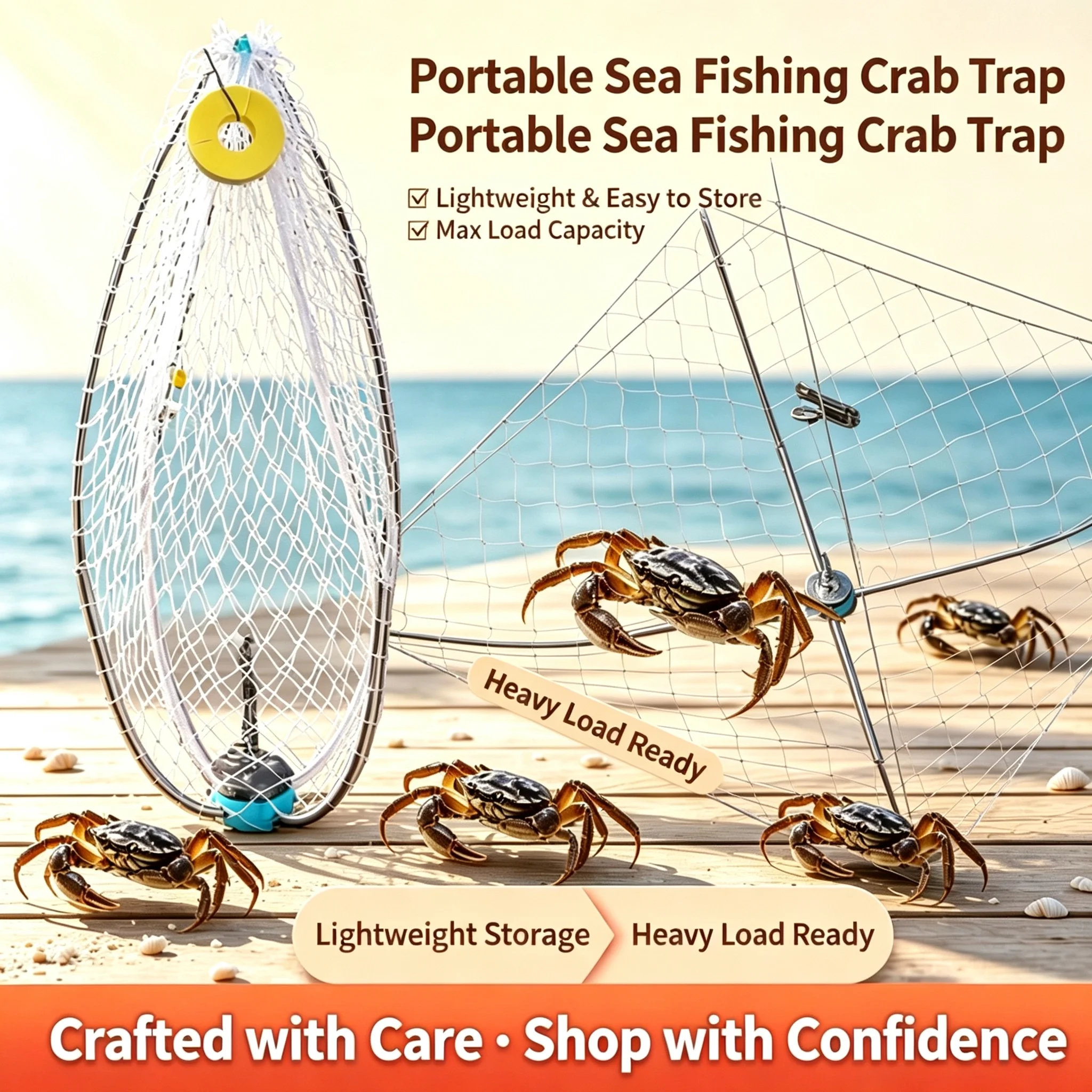 2 PCS Foldable Crab Trap Cage Portable Collapsible Fishing Net for Saltwater & Freshwater Shrimp Lobster Crab Catching Tool
