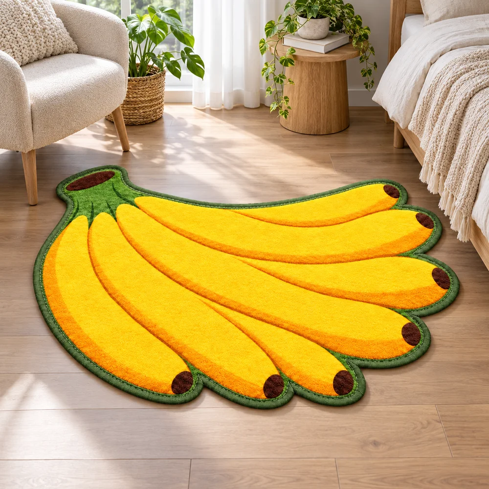 Yellow Banana Bunch Floor Mat, Fruit Graphic Soft Flannel Non Slip Accent Rug for Kitchen Bedroom Living Room Entryway Decor