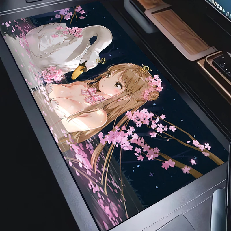 

Mouse Pad Sakura Extended Mouse Mat Computer Anime Girl Keyboard Pad White Swan Desk Mat with Non-Slip Base and Stitched Edge