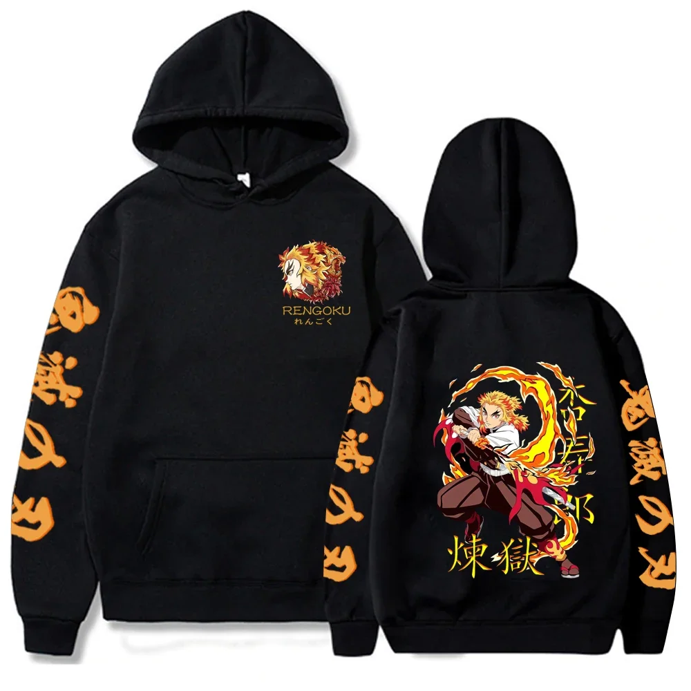 Harajuku demon slayer plus size hoodie kamado nezuko impressão gráfica moletom feminino manga longa moda feminina streetwear