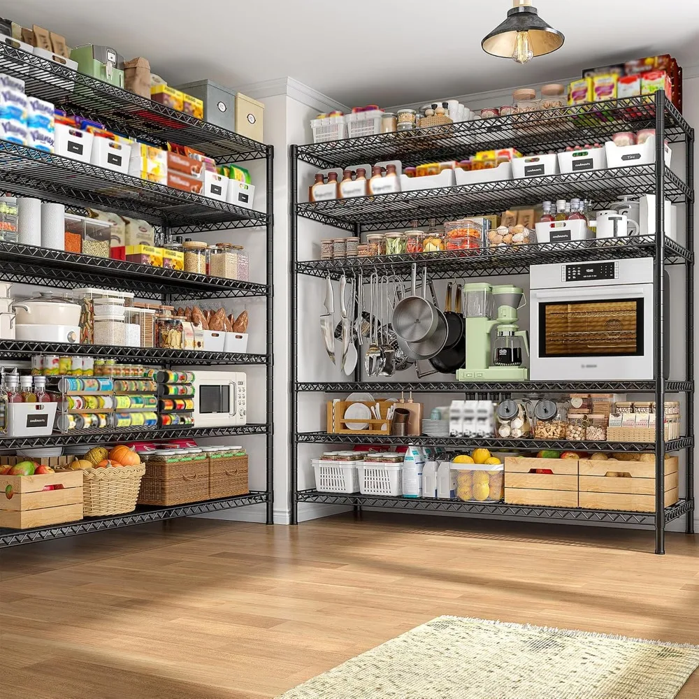 Unidade de prateleira de fio metálico de 6 camadas para serviço pesado para armazenamento de garagem comercial, ajustável, comporta 3840 libras