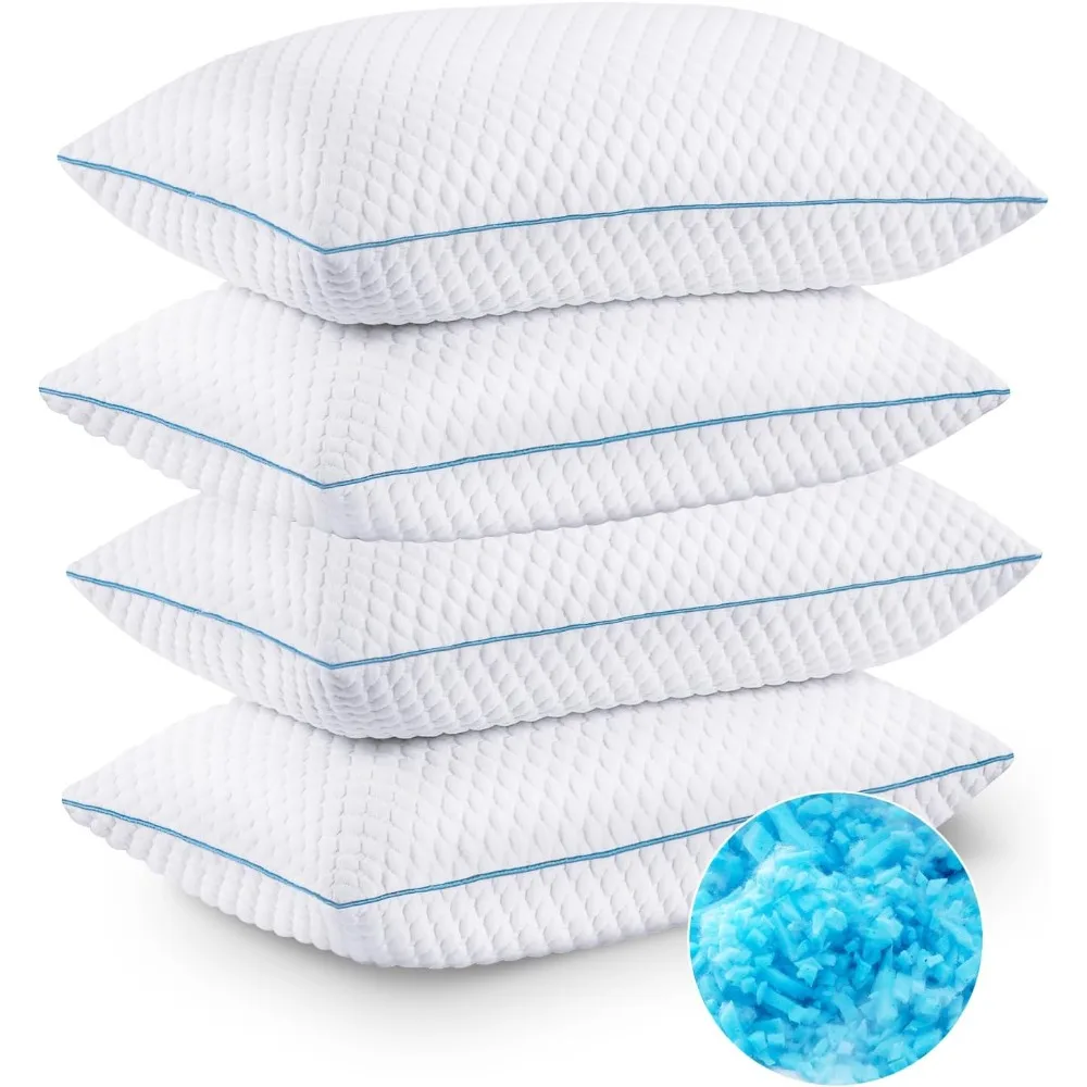 

Cooling Bed Pillows Queen Size Set of 4, Shredded Memory Foam Pillows Cool Cold Pillow for Side Back Stomach Sleepers