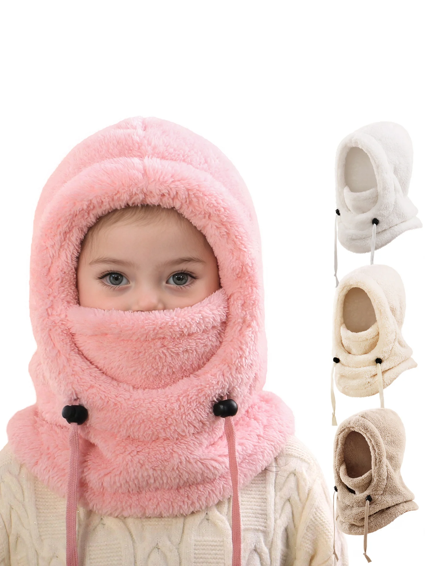 4-14Y Kids' Warm Ear-Protecting Neck Warmer Hat, Thickened Winter Ski Cycling Face Mask Windproof Beanie
