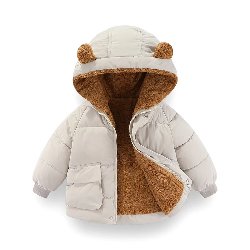 New winter childrens cotton jacket with plush and thick insulation baby hooded jacket cartoon down jacket for boys and girls