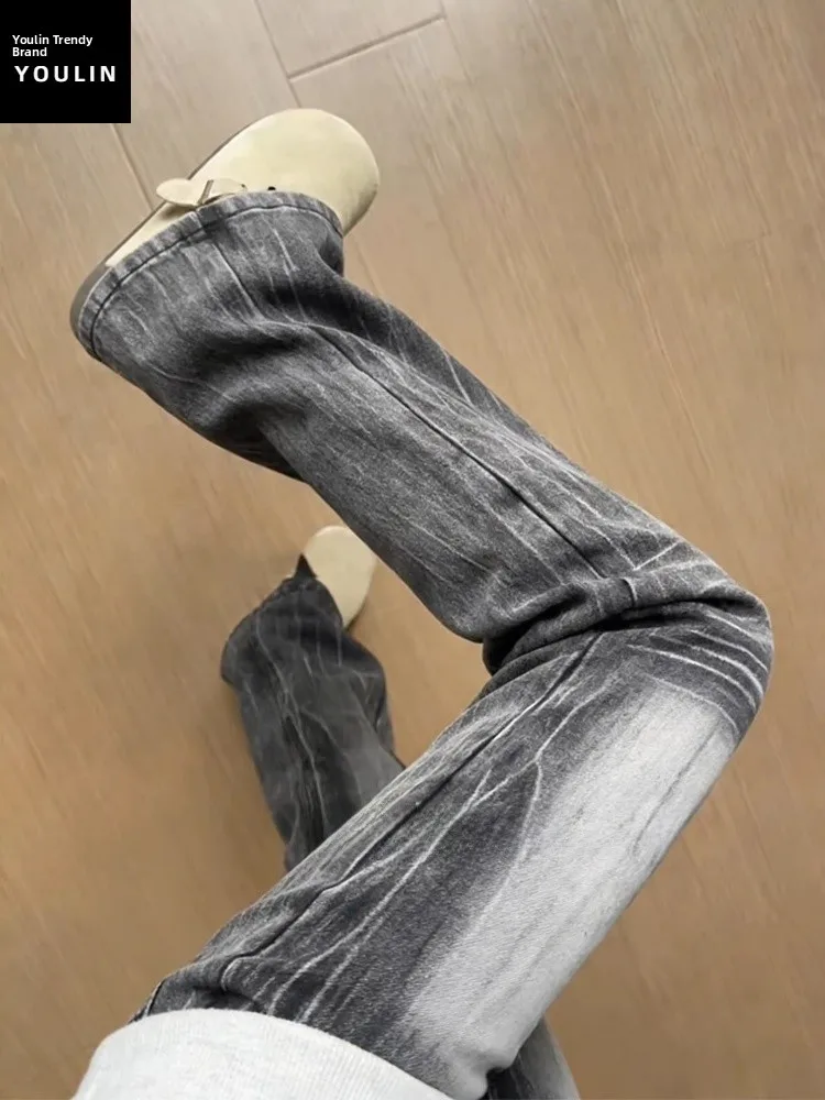 

Мужские зимние джинсы Waed Bla Lightning из бамбукового волокна, прямого кроя, с высокой талией, на флисовой подкладке, в американском ретро-стиле