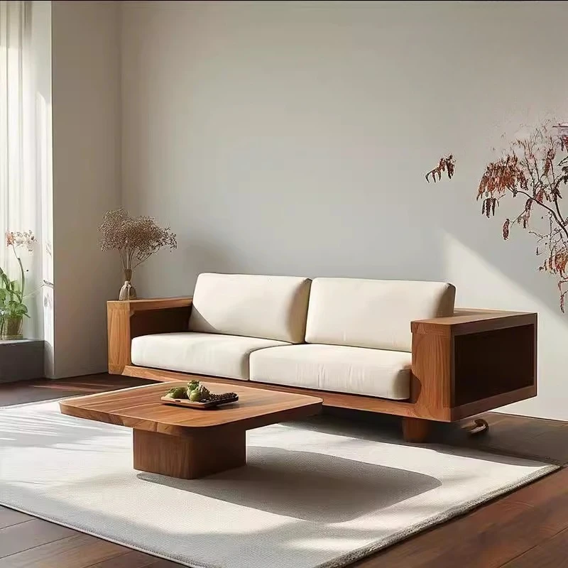 Medieval walnut square solid wood coffee table combination