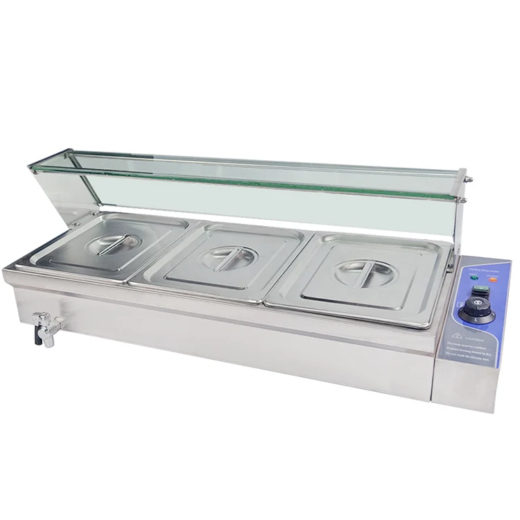 

Glass Cover Electric Bain Marie 3 Pan Electric Food Warmer With Nickel-plated Copper High Temp Water Valve