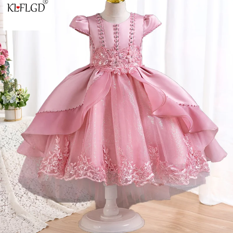 Summer New Girl Tail Birthday Party Evening Dress 4-12 Years Old Gorgeous Christmas Performance Dress Girl Party Ball Dress