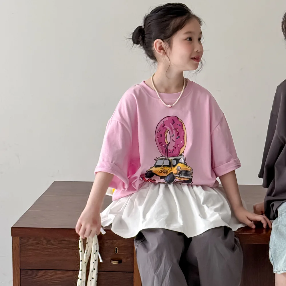 456  Children Short Sleeve Oversized T-shirt Baby Boys Print Casual Loose Tops Cute Little Girls Cotton Tees Kids Pullover Shirt