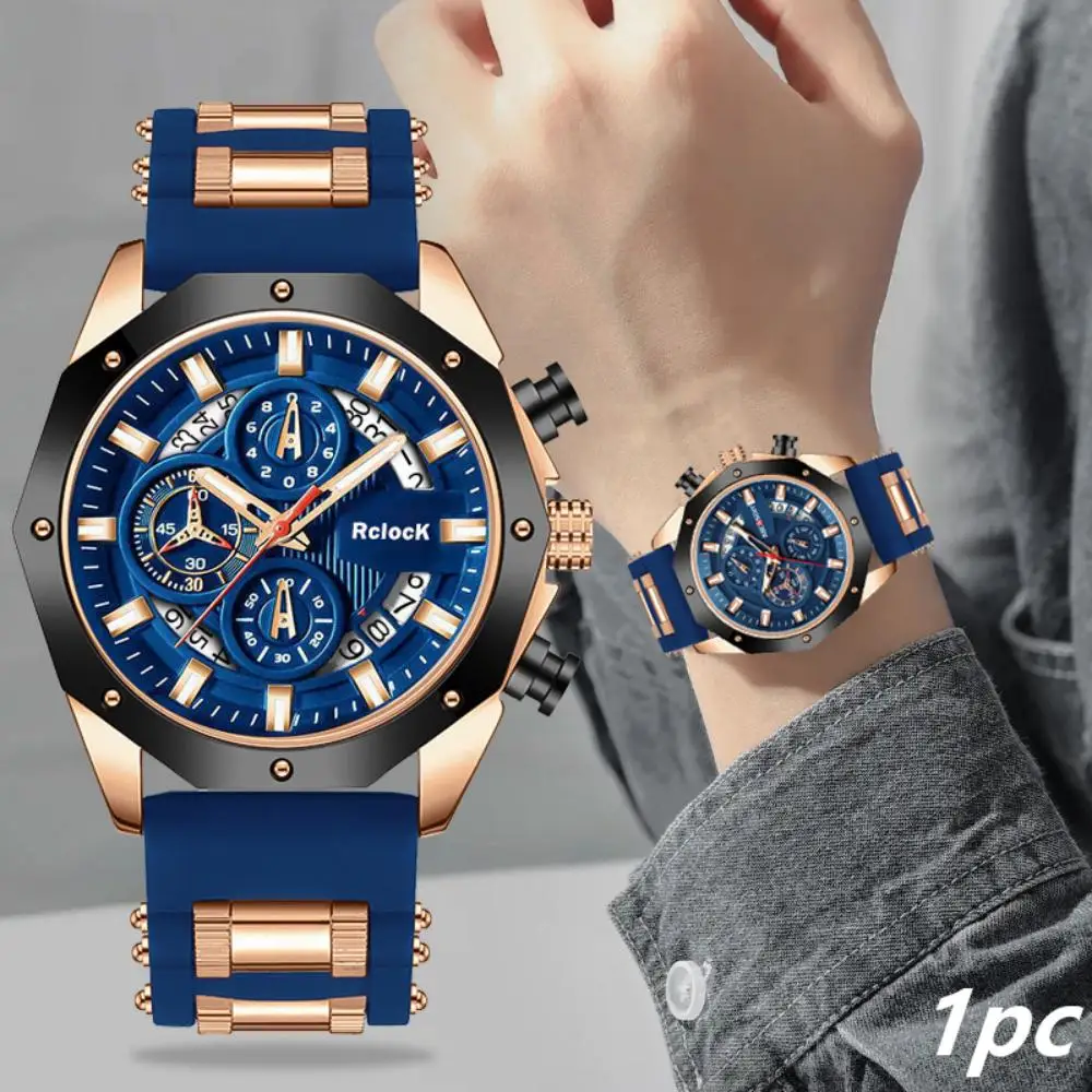 1 PC Latest Cool Fashion Men's Quartz Wristwatch with Silicone Strap Stylish Timepiece for Active Men