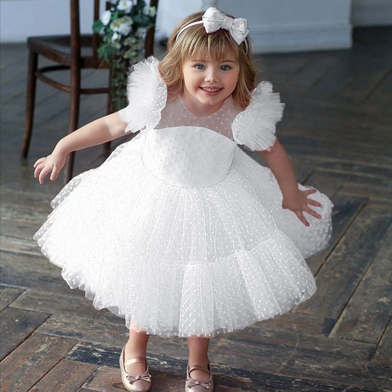 Elegant Girl Fluffy Dress Flower Baby Wedding Ceremony Costume Birthday Outfits White 1st Communion Tutu Gown Kids Gala Clothes